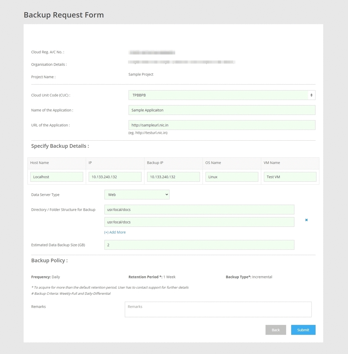 NICSI Cloud Services Signup Page